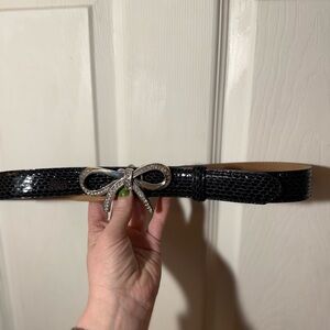 Brighton Black Leather Belt with Silver Bow Buckle